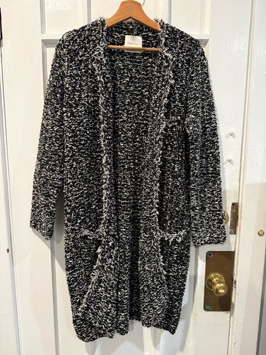 Zara Sweaters - Zara Black and White Bouclé Open-Front Cardigan Coatigan